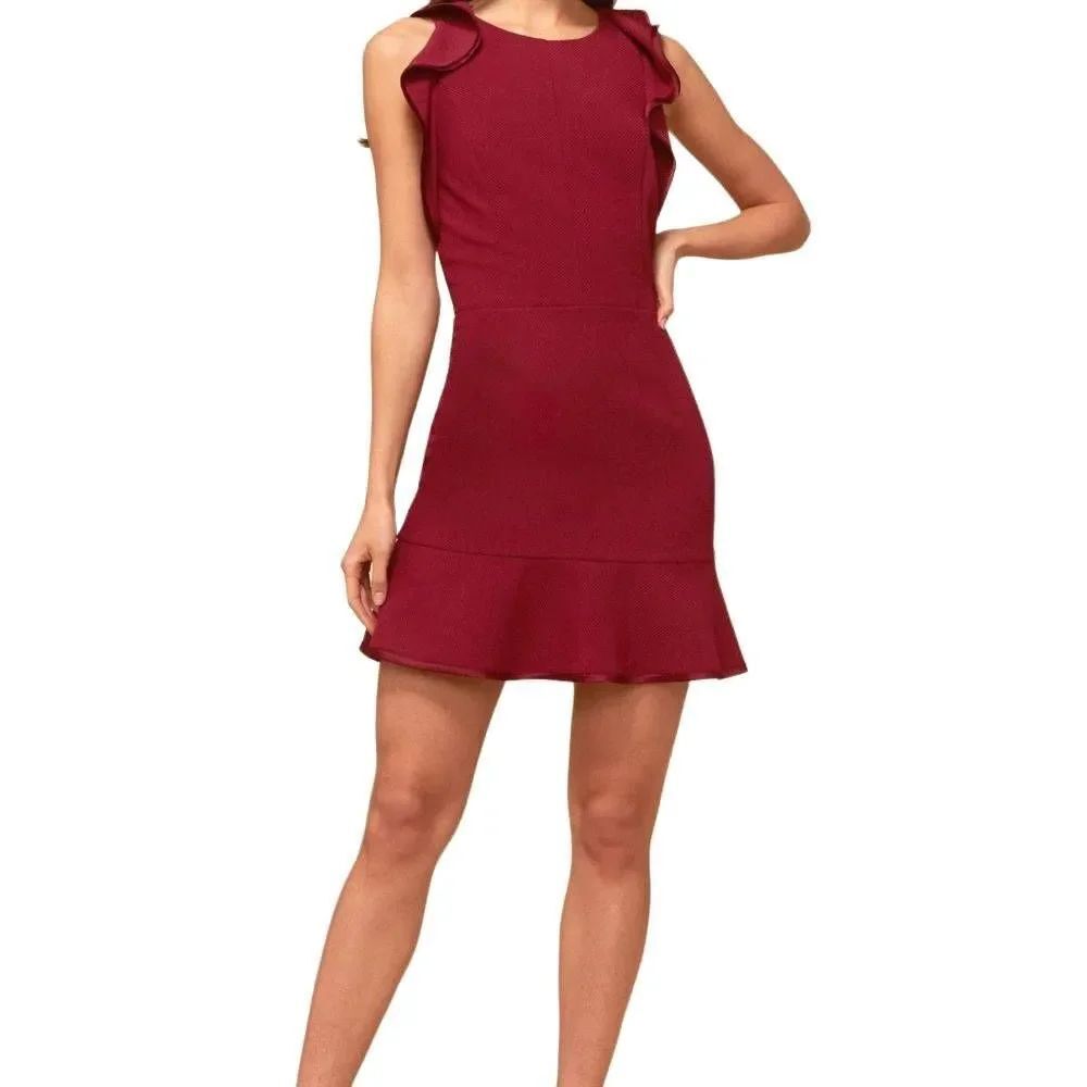 Adelyn Rae Ladies Size Small Burgundy Aries Ruffle Sleeve Dress